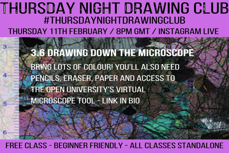 Flyer for Instagram art class featuring Virtual Microscope