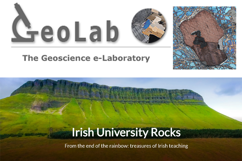 GeoLab logo above image of Ben Bulben, banner image of Irish University Rocks collection